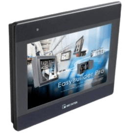 Black touchscreen panel displaying the EasyBuilder Pro software on its screen.