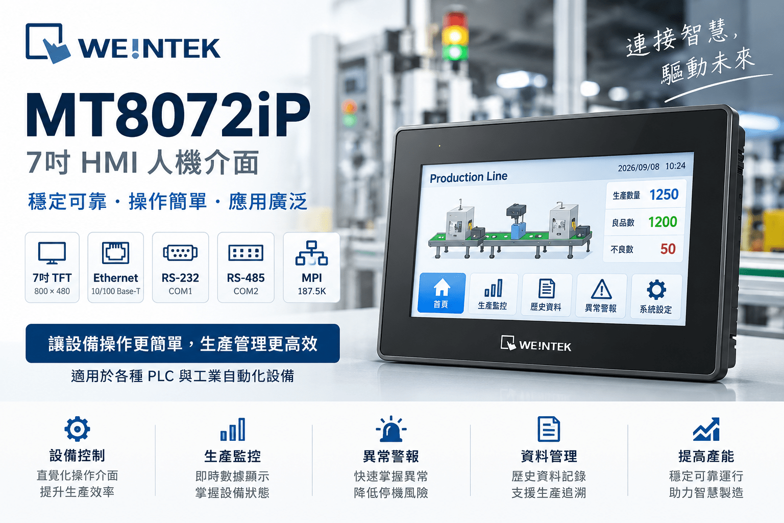 Weintek MT8072iP 7吋 HMI 人機介面