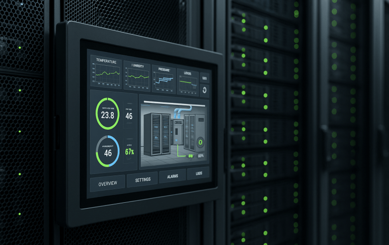 HMI 可即時監控機櫃設備狀態，支援多協議整合、故障預警與遠端管理，提升現場監控效率與安全性。